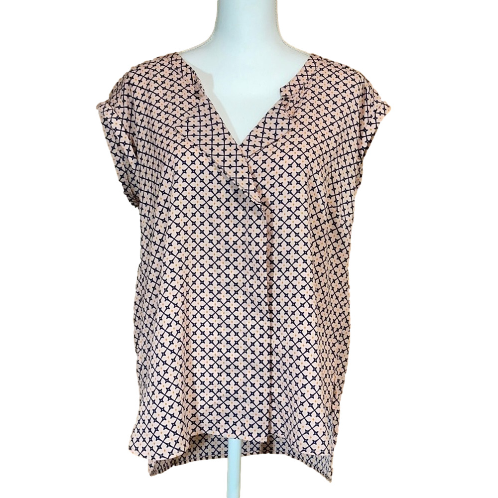 Bobeau Faux Button Down Cap Sleeve Top - EUC